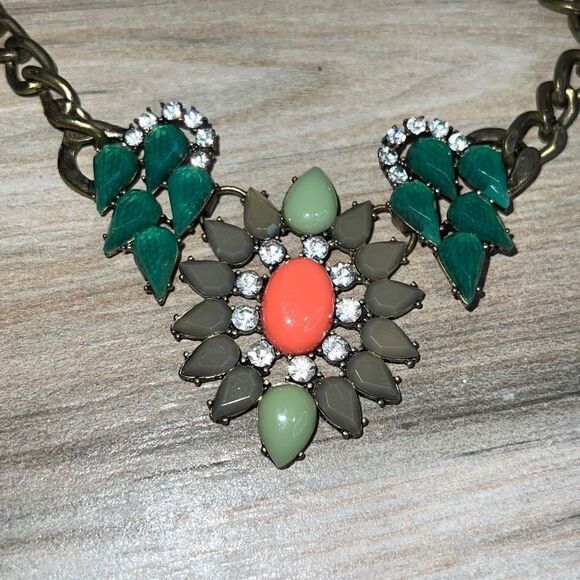 Multi-Color Multi-stone Statement Necklace Set In Gold Tone - Picture 6 of 6